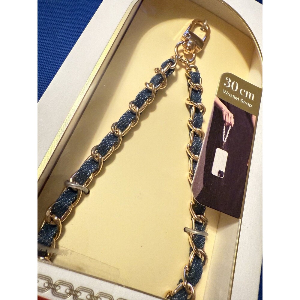 Artikl Wristlet Phone Strap Blue 11.8" Gold Compatible W/all The Smartphones - Picture 3 of 8